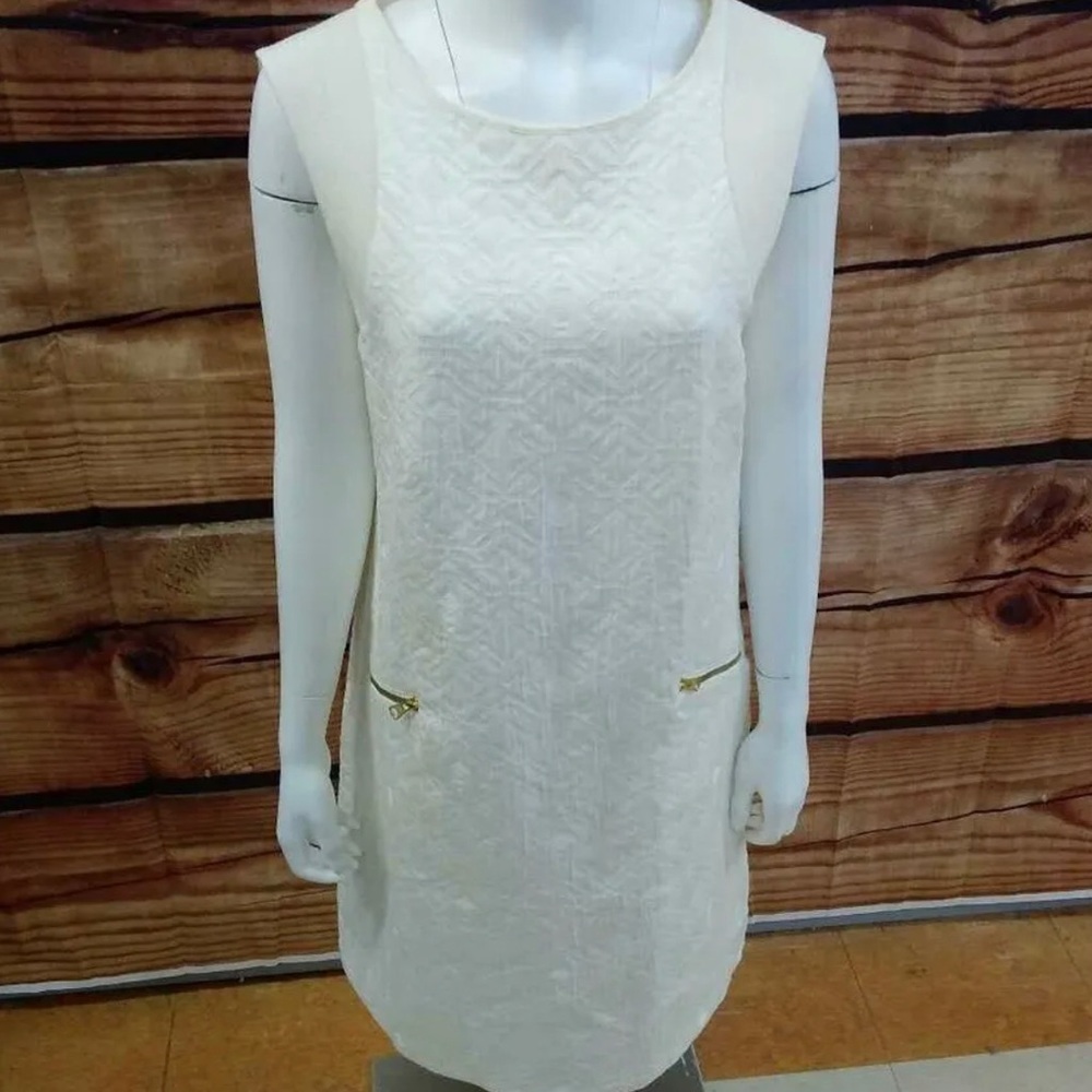 J CREW IVORY DRESS GOLD ZIPPER POCKETS SIZE LARGE